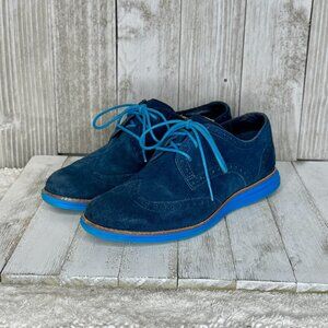 Cole Haan Lunargrand Blue Suede Wing Tip Oxfords Shoes Size 7 B